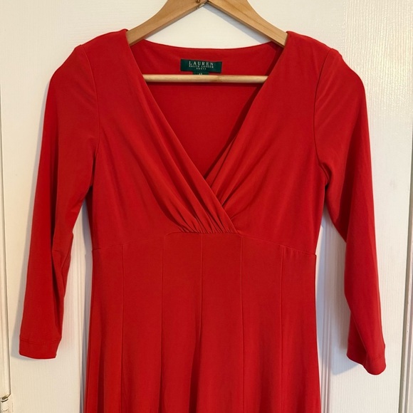 Lauren Ralph Lauren Red 3/4 Sleeve Fit Flare Dress 4P Office Formal Business - Picture 2 of 9